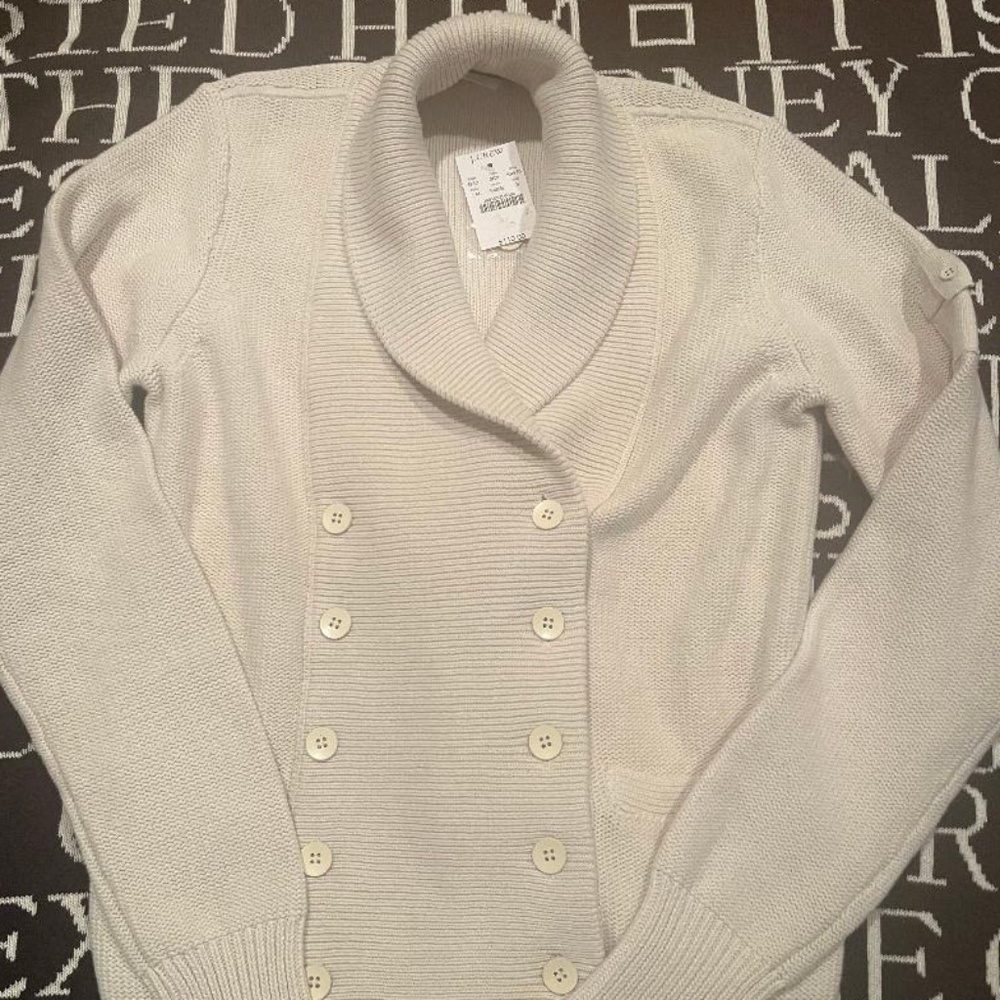 J.Crew Brand New NWT Womans Cotton Dbl Brst Sweater Off Wht sz Sm